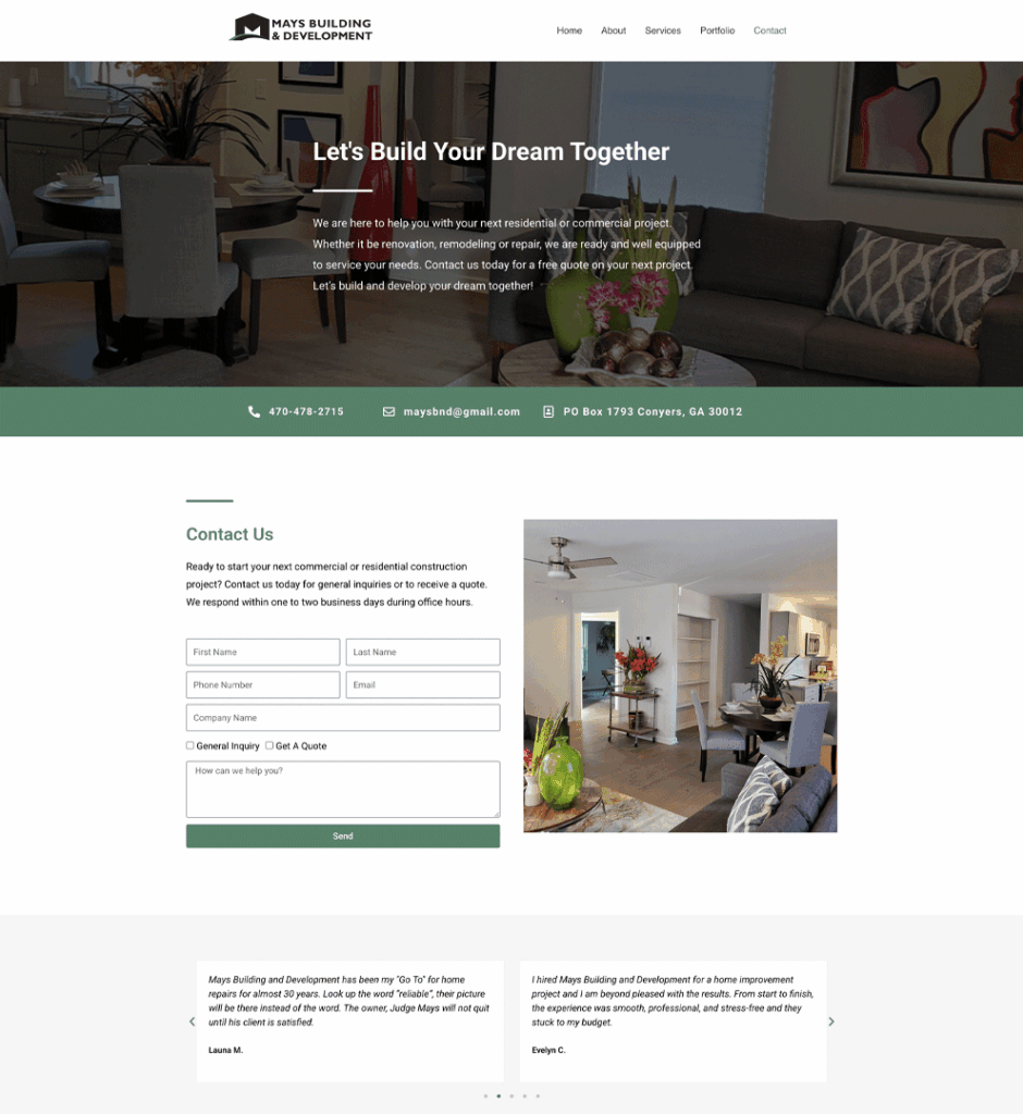 construction website design homepage screenshot