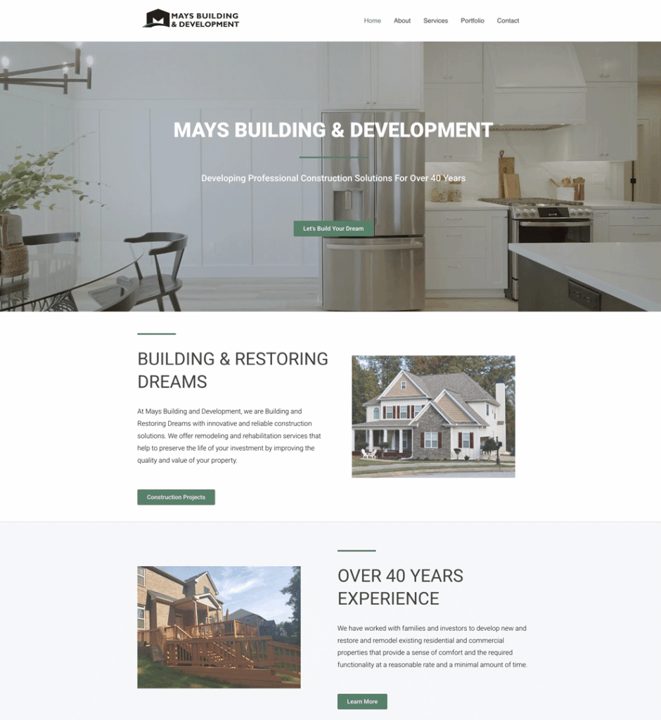 image of custom website design home page for construction website
