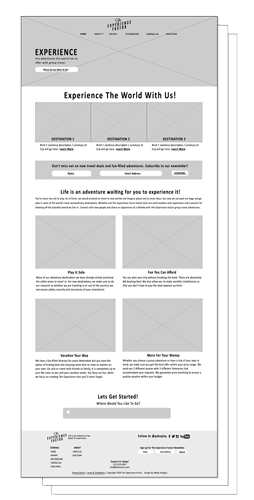 travel website wireframe design