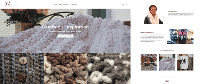 Vee Inspirations homepage screenshot