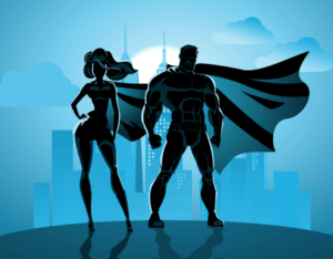 female and male hero silhouette