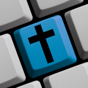 blue computer keyboard key with cross
