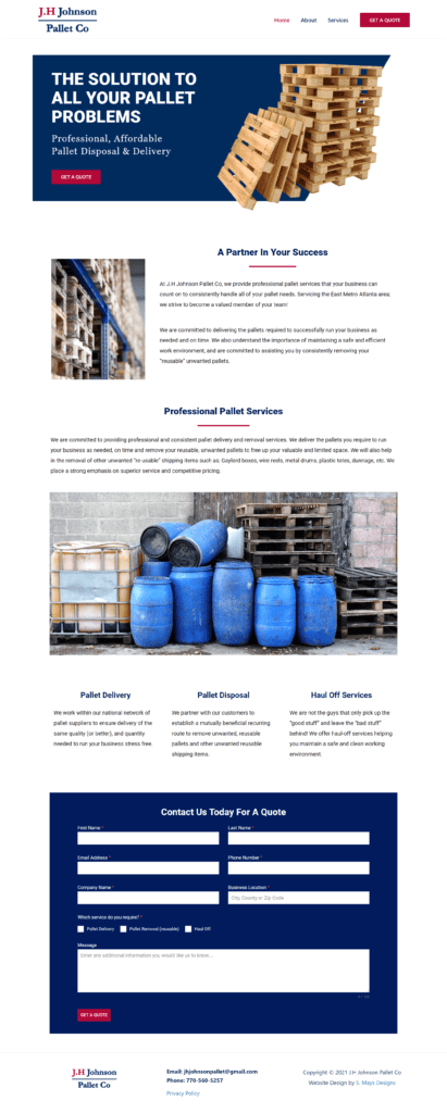 J. H Johnson Pallet website screenshot