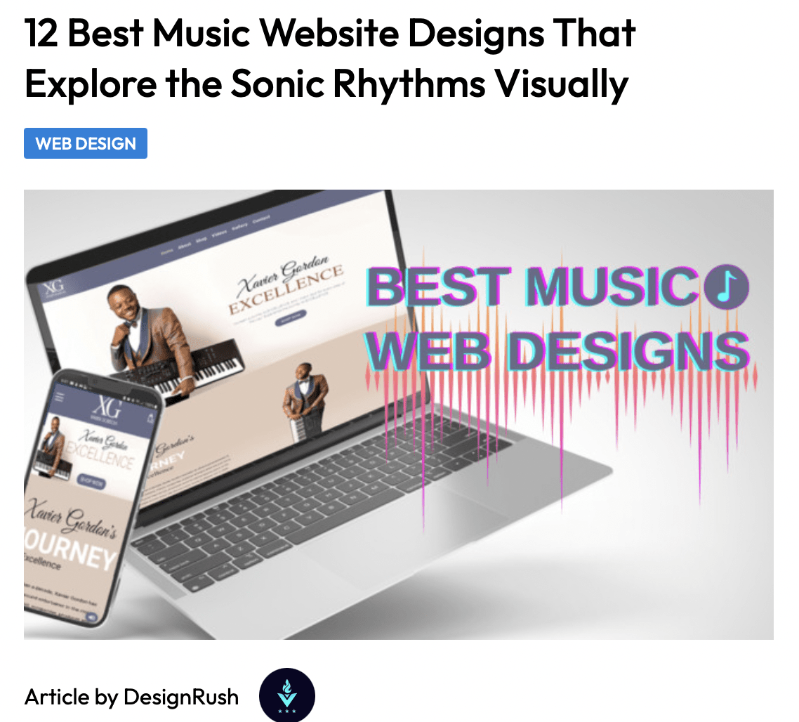 Best Music Website Design article by Design Rush featuring design by S.Mays Design