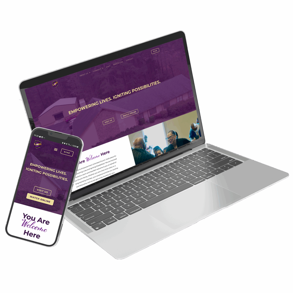 laptop and cellphone view of custom church website design by S. Mays Designs