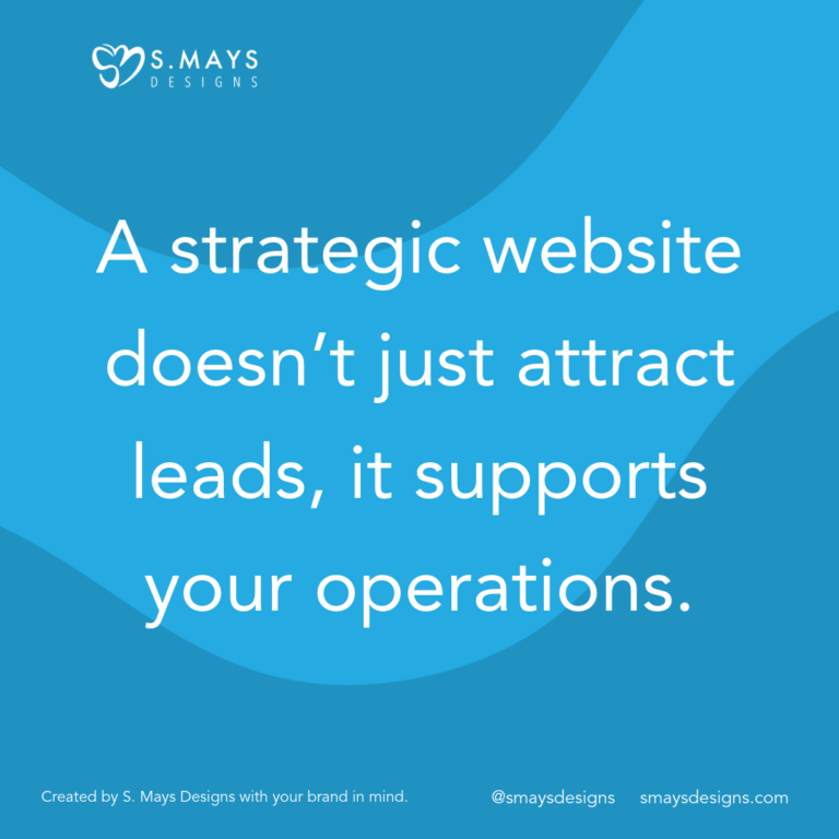 White text on blue background that says,"a strategic website doesn't just attract leads, it supports your operations".